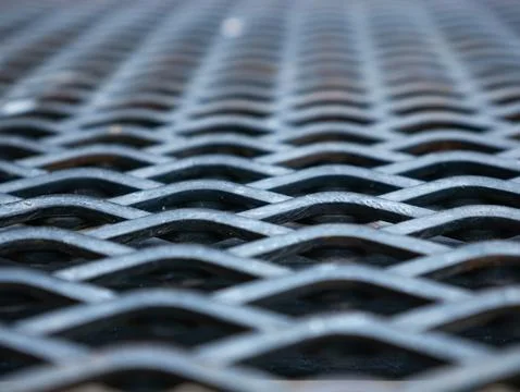 Expanded Metal Mesh Grid Pattern Texture with Diamond Holes Industrial Surfac Stock Photos