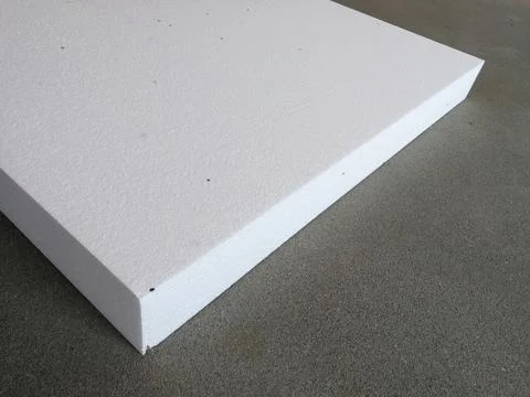 Expanded polystyrene layer on concrete subfloor Foto stock