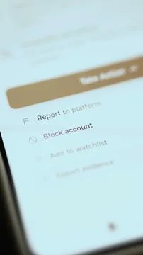 Expanded vertical security menu presents report to platform, block 库存照片
