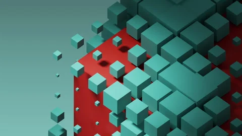 Expanding blocks create a detailed pattern surrounding the cube Stock Footage 305537197