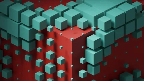 Expanding blocks create a detailed pattern surrounding the cube Stock Footage 305537378