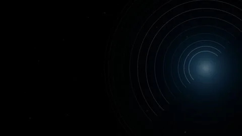 Expanding Blue Radial Light Rings with Particles Dark Background Stock Footage 345962117