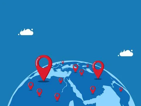 Expanding branches internationally, marking the map around the world. vector Stock Illustration