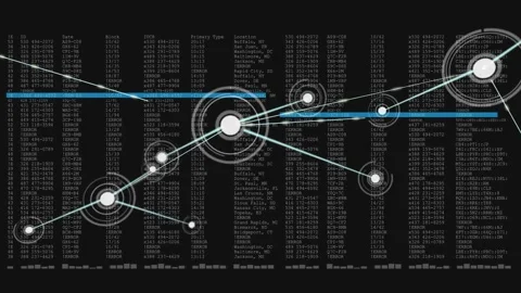 Expanding data network forming as live feed arriving on dark HUD, pulsing nodes Stock Footage 332821779