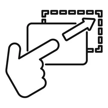 Expanding gesture on interactive digital screen with selection frame and arro Stock Illustration