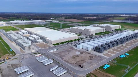 Expanding Google data center campus with natural gas backup generators in New Stock Footage 336208411