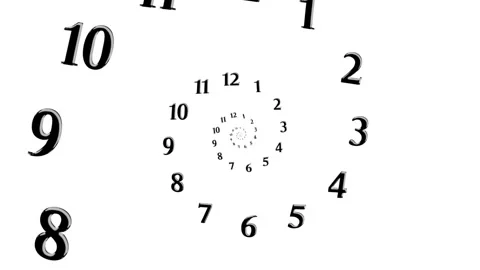 Expanding spiral clock numbers illusion on plain white background Stock Footage 318061078