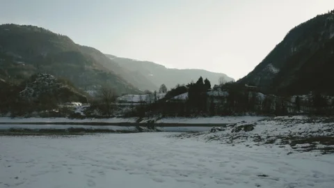 Expanse of snow on the background of mountains Stock Footage 92335330