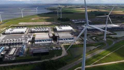 Expansion and new construction of data centers in the Eemshaven, tech gigant Stock Footage 317509593