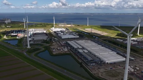 Expansion and new construction of data centers in the Eemshaven, tech gigant Stock Footage 317509686