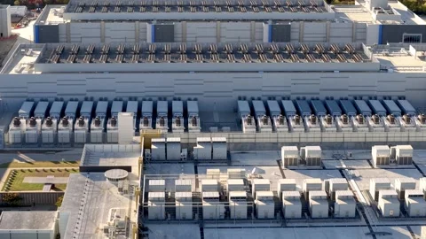 Expansive aerial view of a large scale data center with cooling units , chi.. Stock Footage 329660344