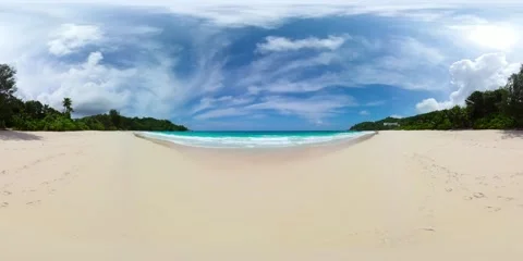 Expansive beach with turquoise waves. Mahe, Seychelles. Stock Footage 308147094