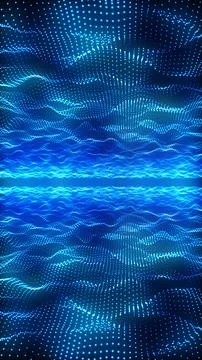 Expansive blue digital wave field made of glowing particles forming a symmetr Stock Illustration