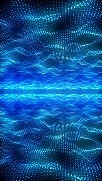 Expansive blue digital wave field made of glowing particles forming a symme.. Stock Illustration