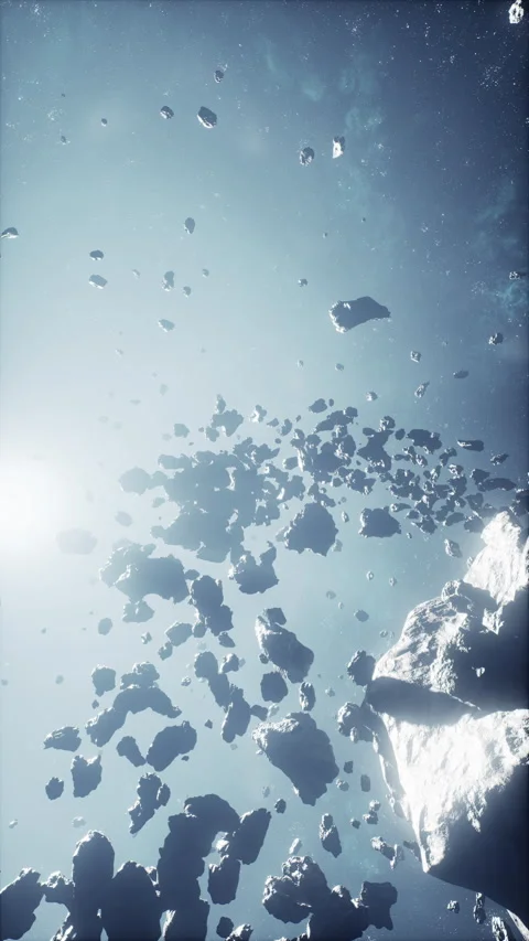 Expansive cluster of perilous asteroids in the midst of a universe, vertical Stock Footage 326209506