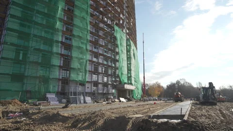 Expansive construction zone features deep sandy trenches Stock Footage 311103722