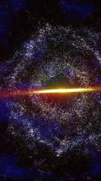 Expansive cosmic ring of glittering particles surrounding a glowing horizon.. Stock Illustration