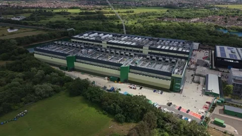 Expansive Data Center Facility in Green Landscape Daytime View Stock Footage 339054175