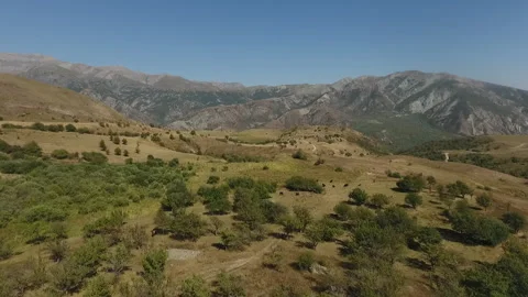 Expansive Meadow with Mountain Backdrop – Aerial Footage 動画素材 317773094