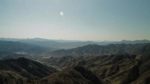 Expansive Mountain Landscape View from Great Wall at Mutianyu, Beijing, China Stock Footage 345828089