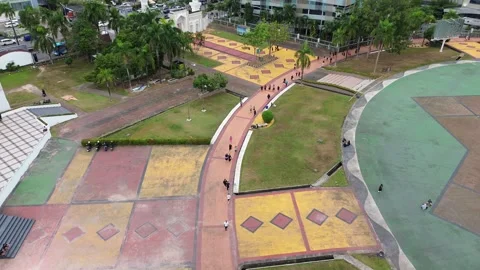 Expansive overhead view of a vibrant urban public park, capturing individua.. Video stock 339033618