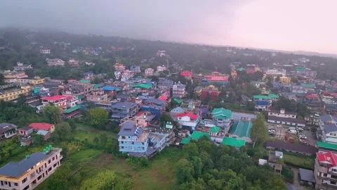 Expansive panoramic drone view of Bir townscape, Tibetan community settlement 動画素材 345278753