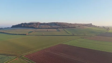 Expansive patchwork fields and rolling countryside in the Nievre region of Stock Footage 346696006