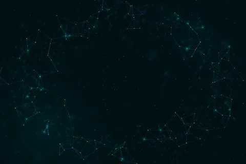 An expansive ring of glowing connected points surrounds a dark center, deli.. Illustrazione stock