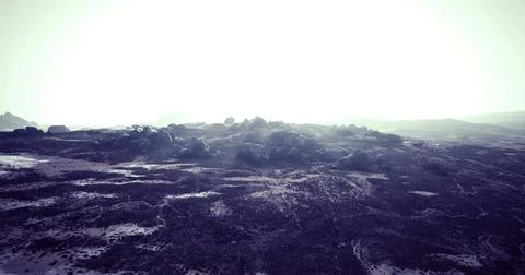 Expansive rocky landscape under bright atmospheric conditions at dawn Stock Illustration