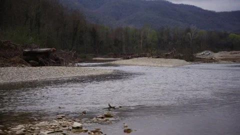 Expansive Scene Of River Bend With Forested Banks Stock Footage 310232253