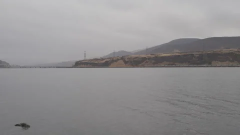 Expansive Shot of the Columbia River Under Heavy Clouds Stock Footage 333416645
