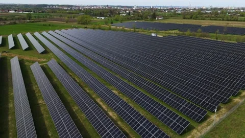 Expansive Solar Power Farm Aerial View Stock Footage 271664036