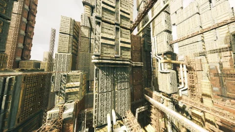Expansive sunlit structure filled with intricate corridors and facades Stock Footage 338336933