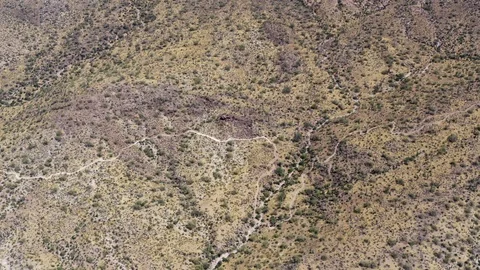 Expansive view of desert mountain hiking biking trails above snaking themselves Vidéo 109494201