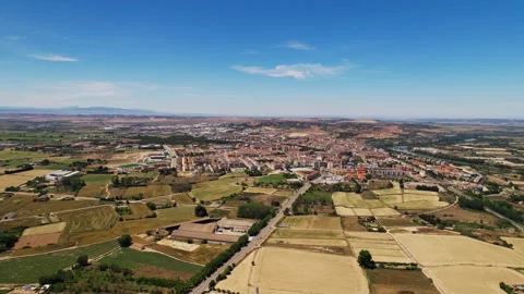 Expansive view of Spain's patchwork rural and urban blend. Stock Footage 257336414