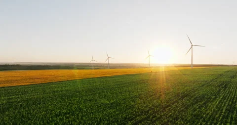 Expansive view of wind power farm with turbines Stock Footage 301893993