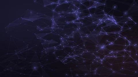 An expansive web of luminous violet nodes and fine connecting lines forms a.. Stock-Illustration