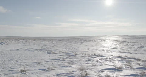 Expansive winter prairie covered in ice and snow Stock Footage 332378716