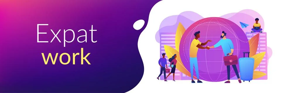 Expat work concept banner header. Stock Illustration