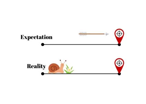 Expectation and reality plan b concept with fast arrow and slow snail. Stock Illustration