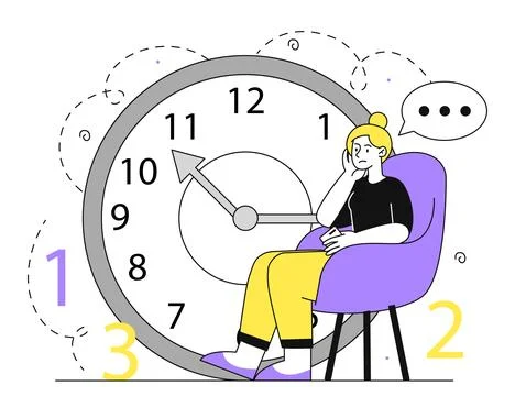 Expectation near clock vector linear concept Illustrazione stock