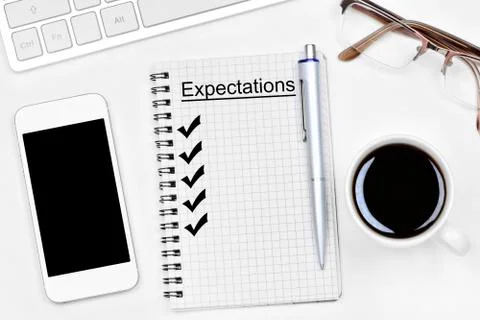 Expectation word on notebook Stock Photos