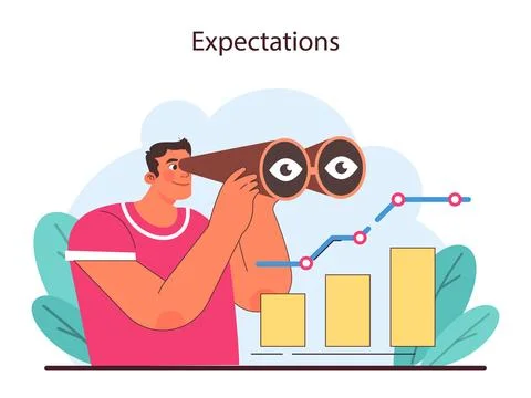 Expectations concept. Focused analysis on business growth trends. Stock Illustration