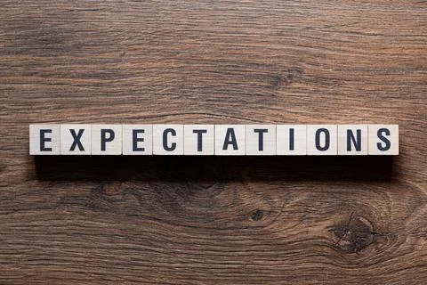 Expectations - word concept on building blocks, text Stock Photos