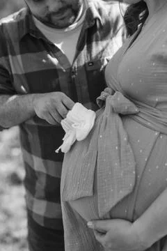 Expecting Couple Embracing Outdoors – Maternity Love and Parenthood Concept Stock Photos