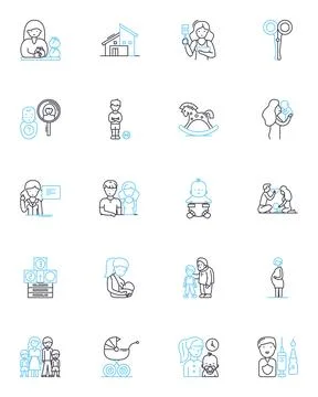 Expecting linear icons set. Pregnancy, Anticipation, Waiting, Blessing, Nurture Stock Illustration