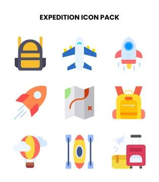 Expedition Flat Bundle Icons Pack Illustrazione stock