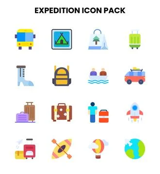 Expedition Flat Bundle Icons Pack Stock Illustration