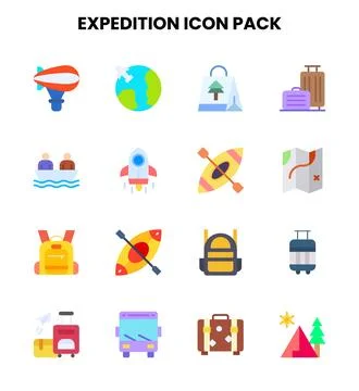 Expedition Flat Bundle Icons Pack Stock Illustration