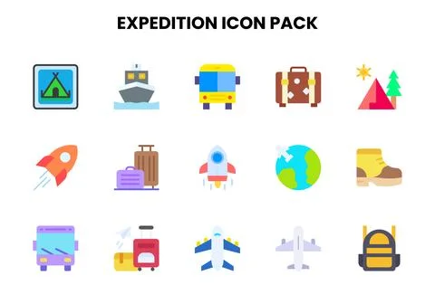 Expedition Flat Icons Pack Stock Illustration